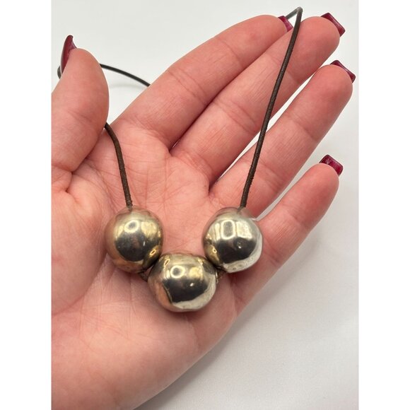 Silpada 925 Sterling Silver Triple Ball Leather Cord Necklace - Picture 3 of 6